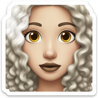 White girl with black thick curly hair, middle hair parting and juicy lips sticker