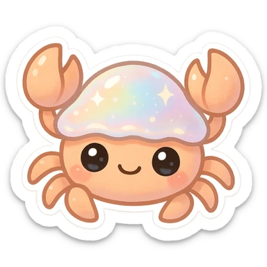 adorable crab with pearly pastel shell, shimmering effect, big eyes, minimal background sticker