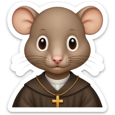 A Catholic rat with medium length brown hair and a bald spot in the middle of his hair sticker