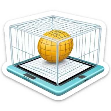 Create an emoji for 3D visualization and modeling. Show a 3D object with wireframe lines and a 3D modeling tool interface. Use modern, professional colors. Do not include any emojis or smiley faces. Make the background transparent. sticker