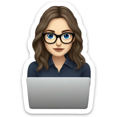 Hyper Realistic Photo keireav Knightly wearing black glasses and blue eyes  on a laptop  sticker