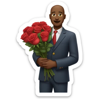 a man with a  bunch of roses sticker