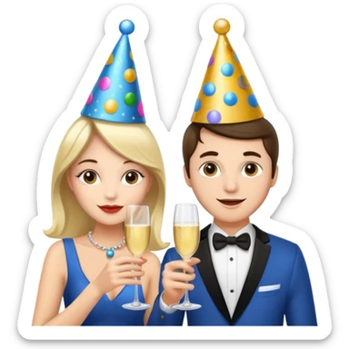 A Woman and a man with a champagne cup new year sticker