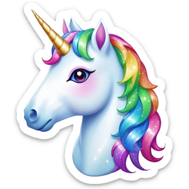 Magical unicorn with rainbow mane and sparkling glitter all around it sticker