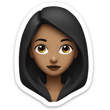 Girl middle length black hush cut hair and wear black hoodie and and black eyes with eyeline sticker