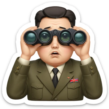 Kim Jong Un staring through binoculars with angry expression  sticker