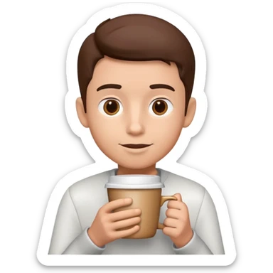 generate realistic detailed boy with cup of coffee in hand in 3d style sticker