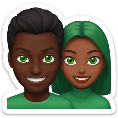 two evil persons (male and female) with devilish smile and black face and green eyes sticker