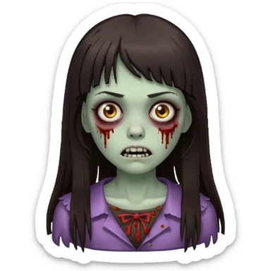crie garota zombie com cabelos grandes, castanho escuro e franja sticker