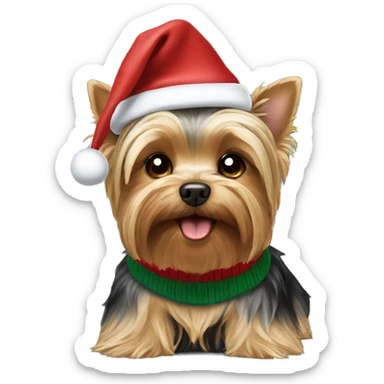 Yorkie Dog wearing a christmas hat and christmas sweater sticker