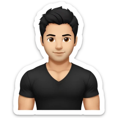 generate a pretty bratz Varun Dhawan with 
Make him wear a black v neck tshirt. muscular but still lean, smirking
He shoudl look exactly like VArun DHawan.  messy black hair sticker