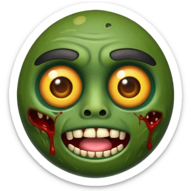 emoji de zumbi realista estilo 3D, pele verde podre, cicatrizes, olhos brilhando, expressão assustadora, fundo transparente sticker