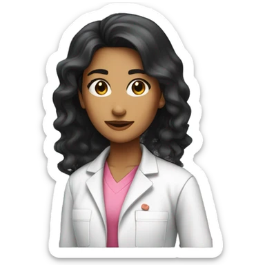 Young beautiful female scientist with long black hair and medium skin tone with pink accents sticker