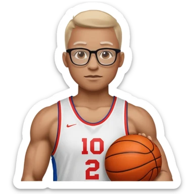 athlete with eyeglass with basketball shirt please give 4 different emoji sticker