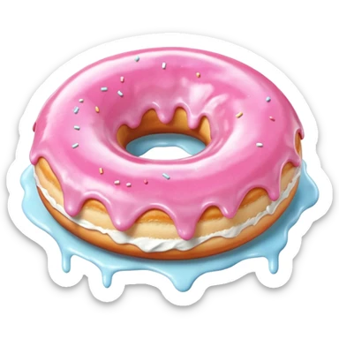 Pink donut with excessive amounts of white icing running down and through the hole of the donut, a waterfall of white icing. sticker