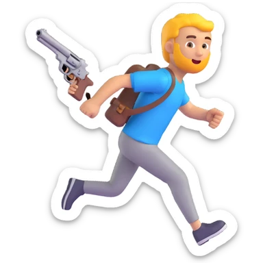 a guy running with a gun in his hand, 3D emoji style sticker