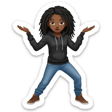 African American dark skin girl with black dreadlocks with brown tips wearing a plain black hoodie wearing denim jeans and shoes dancing in music video sticker