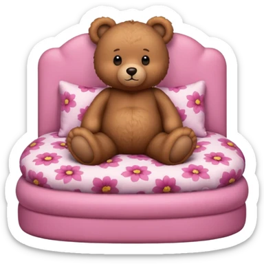 Brown Teddy bear in pink bed sticker