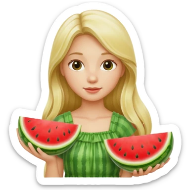Blond Girl Long hair holding watermelons sticker