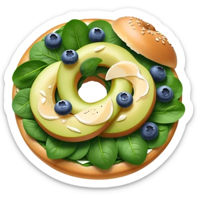 Pear spinach salad with half a blueberry bagel on the side sticker