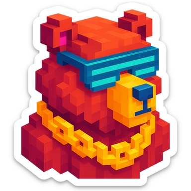 Russian grizzly bear with a neon rapper chain, futuristic vibe sticker