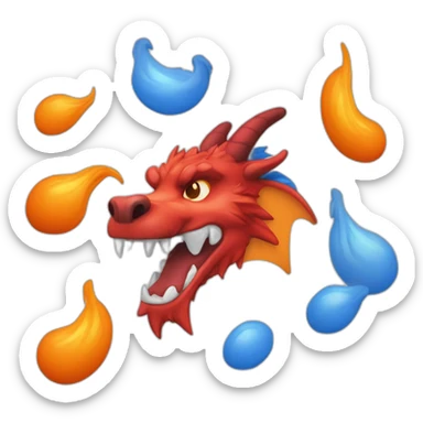 Un dragon mi loup de couleur rouge, bleu, blanc et orange moutardes, avec des corne orange moutard. Il qui crache du feux sticker
