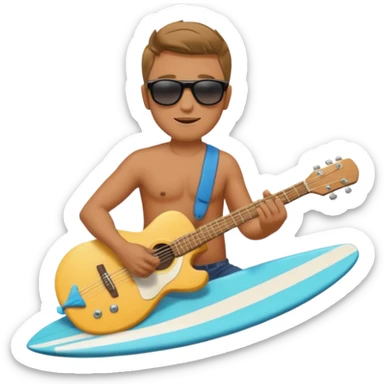a man ride guitar as a surfboard sticker