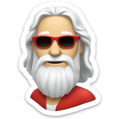 White bearded man with a long hair in red shirt and sun glasses  sticker