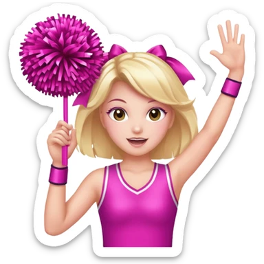 football cheerleader, holding a cheering pom, pink and twinkle sticker