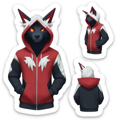Edgy Cool Anthro Zoroark-Zangoose-Litten Fakemon Fursona Hoodie Full Body sticker