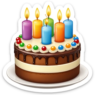 creame una chocotortaa de cumpleaños con velitas arcoiris sticker