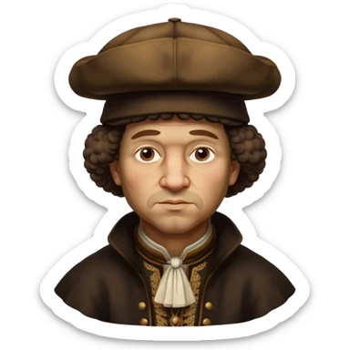 of-rembrandt,-shown-as-a-master-artist-with-deep,-introspective-eyes-and-richly-detailed-period-clothing,-rendered-with-dramatic-chiaroscuro-lighting-that-emphasizes-his-legacy brown puffy hat sticker