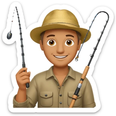 a man holding a fishing rod sticker