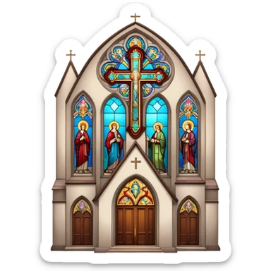 Church with cross and stained glass windows sticker