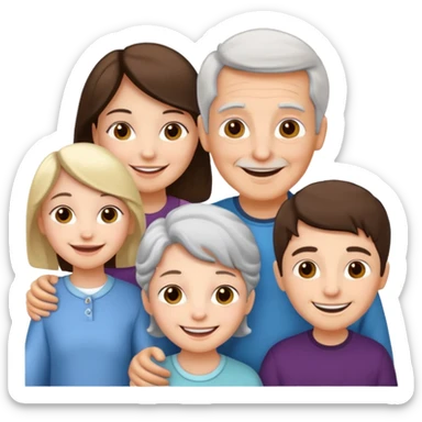 a group of 5 people all of diiferent ages let one  girl child, one teenage boy , two adult one man one women  and one old grandma sticker