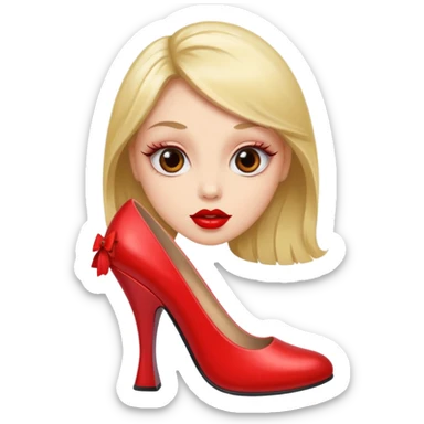 🙂 make like this emoji had big eyes 👀 and eye leads and big red shiny lips 👄 and showing a shoe sticker