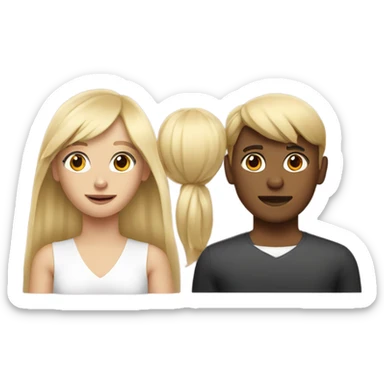 Blonge girl with bangs with a masculine woman behind her sticker