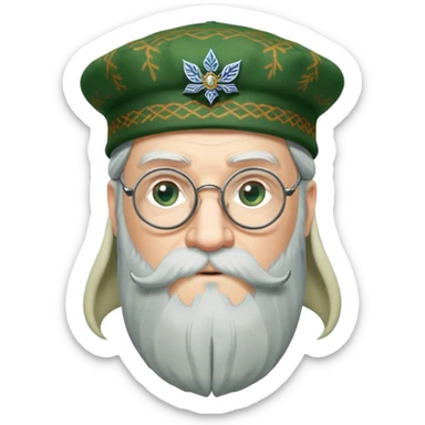 Dumbledore wear green scotland Tam o'shanter cap with decorative patterns, wear glasses, very long beard sticker
