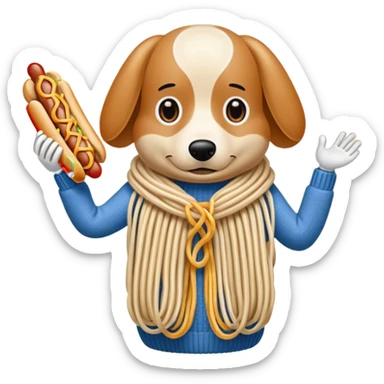 anthro hot dog, knitting a sweater made of spaghetti
 sticker