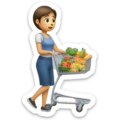 person looking disappointed pushing a grocery cart sticker