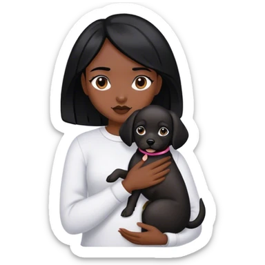 girl with black skin and black hair holds a dog sticker