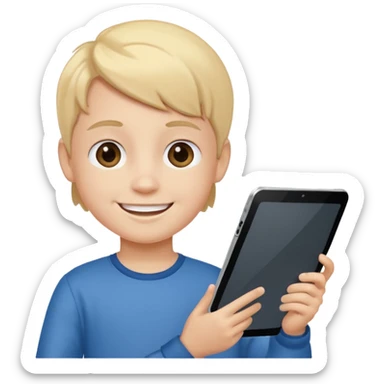 a kid is holding a Tablet  sticker