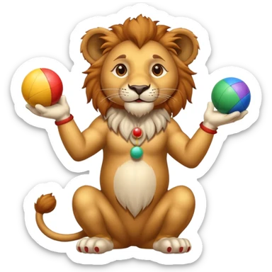 a Circus cute lion juggling two metal ball sticker
