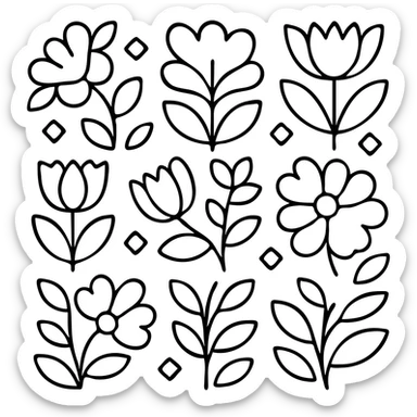 Seamless pattern with soft floral elements in retro Scandinavian style. sticker