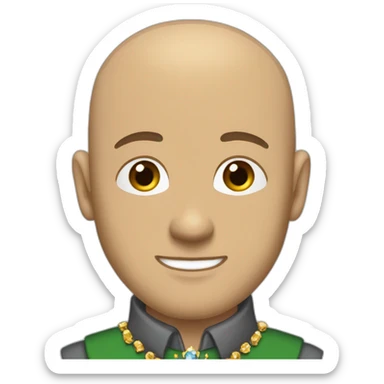  baldy brunette men with stubble and a gold crown with red and blue and green diamond and a gray shirt and coat  sticker