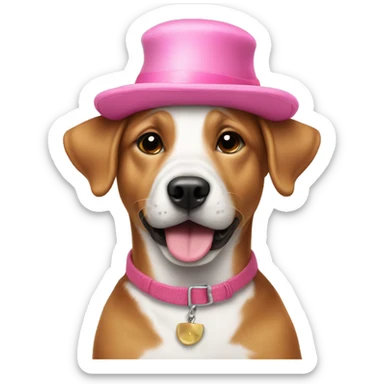 a dog wearing a pink hat sticking its tongue into  sticker