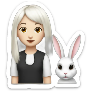 white rabbit with a little girl with black bangs sticker