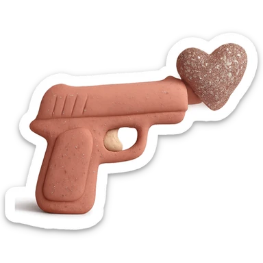 Add sparkling glitter details to the claymation pink heart pistol, keeping the soft pastel colors and visible fingerprints, with no background. sticker