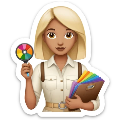 Interior designer with color swatches and measuring tape sticker