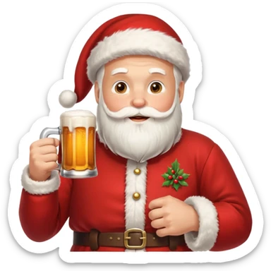 cheerful Santa Claus holding a beer stein, Scandinavian Christmas style, red and white decorations sticker